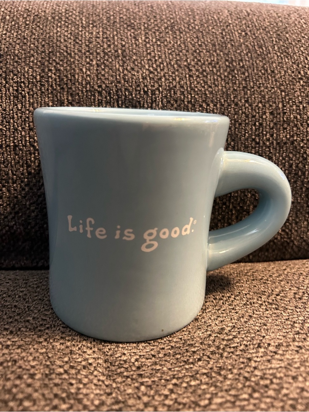 Life Is Good Light Blue Ceramic Mug with "Life is good." Slogan